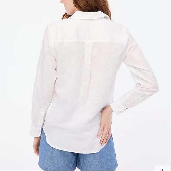 NWT J Crew Factory SMALL Linen blend button up shirt WHITE Long Sleeve - Picture 2 of 8